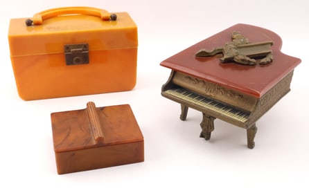 Vintage Bakelite/Catalin Purse, Box & Piano Music Box