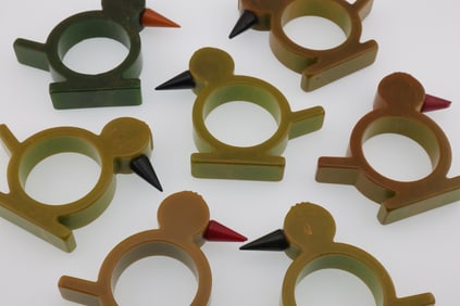 (7) Vintage Bakelite/Catalin Bird Napkin Rings