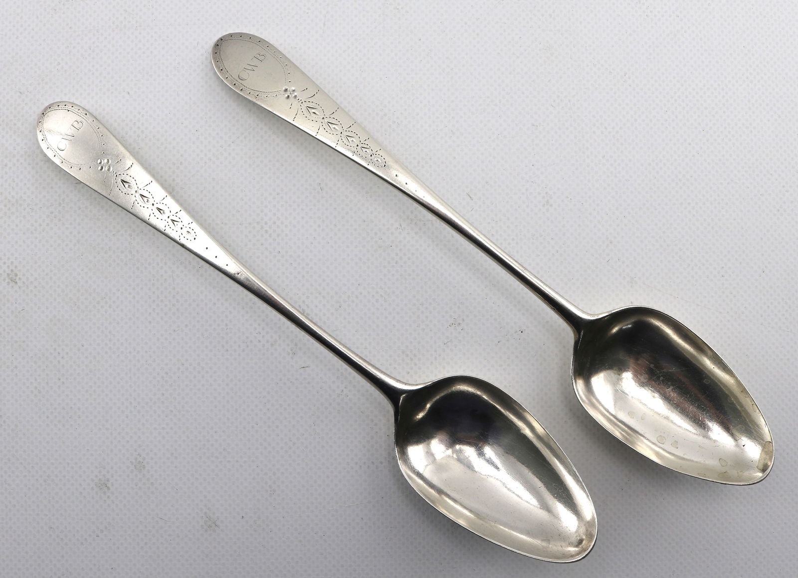 Pair Isaac Hutton Albany New York Federal Bright-Cut Coin Silver Table Spoons (1 of 10)