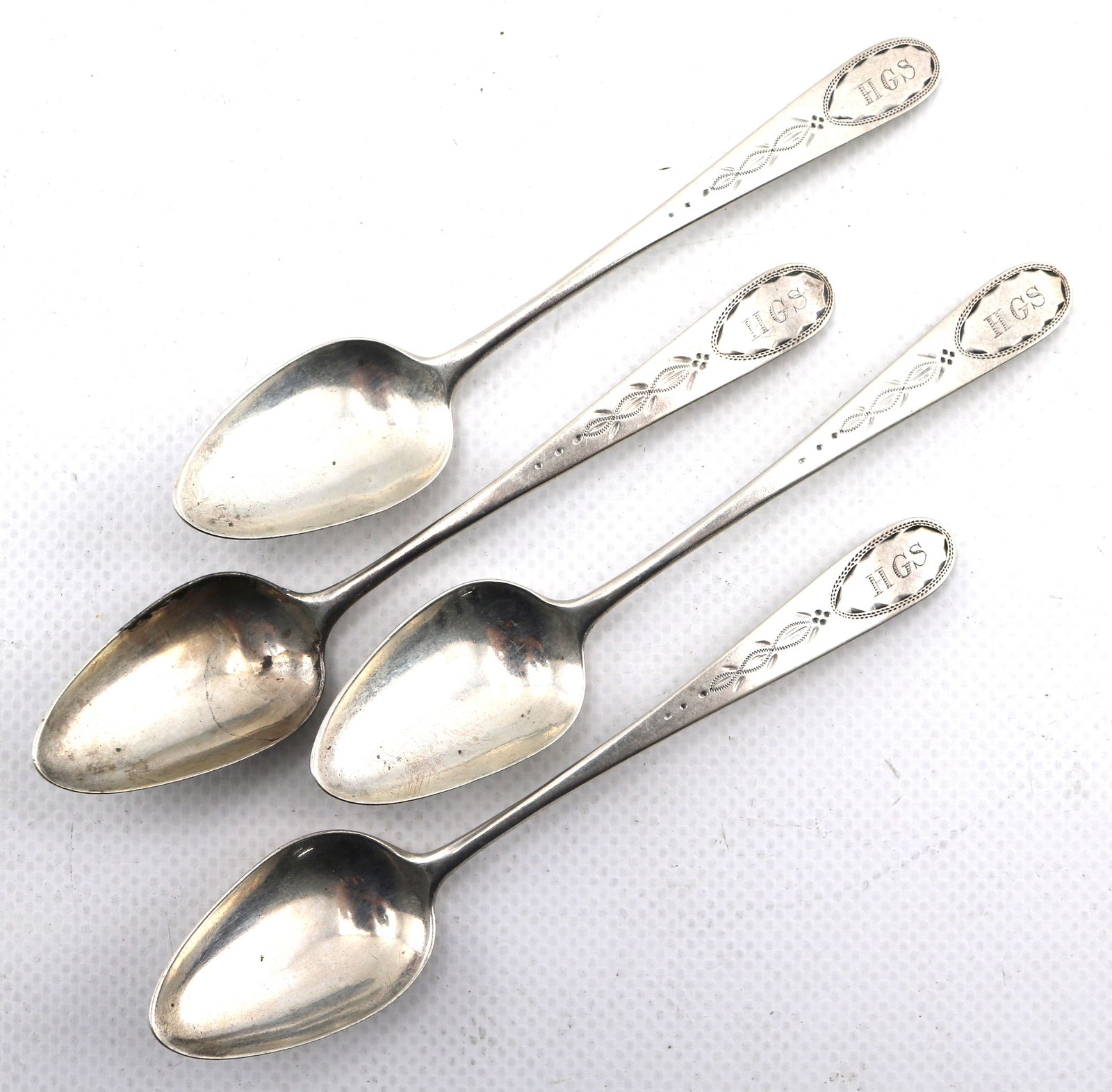 Set of Four Isaac Hutton Albany New York Federal Bright-Cut Coin Silver Teaspoons (1 of 9)