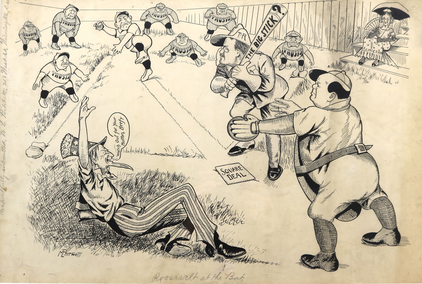 Theodore Roosevelt and The Big Stick Pen and Ink Political Satire Illustration Art Cartoon (1 of 8)
