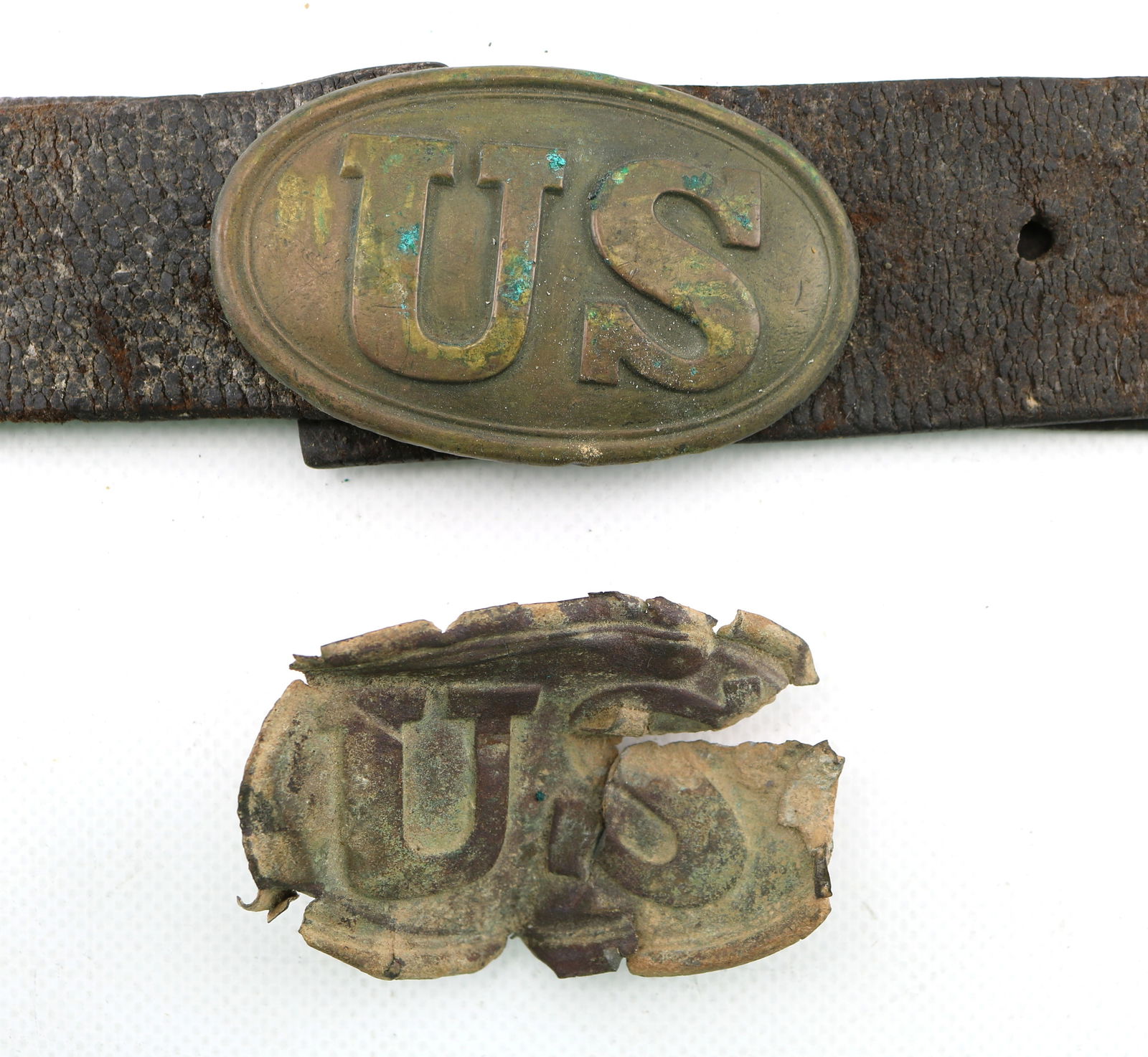 Two U.S. Civil War Oval Belt Buckles including Battle Damaged (1 of 6)