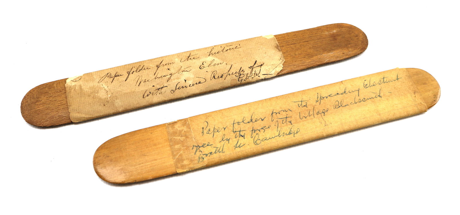 19thC Washington Elm Souvenir Paper Folder, together with an unattributed example: Lengths appx. 8 1/4 inches.