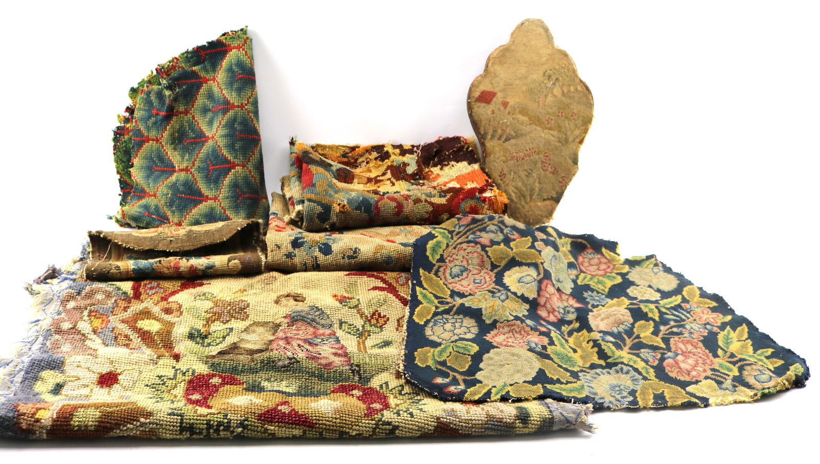 A Group of Eighteenth Century Crewel and Needlework Chair Upholstery Remnants (1 of 20)