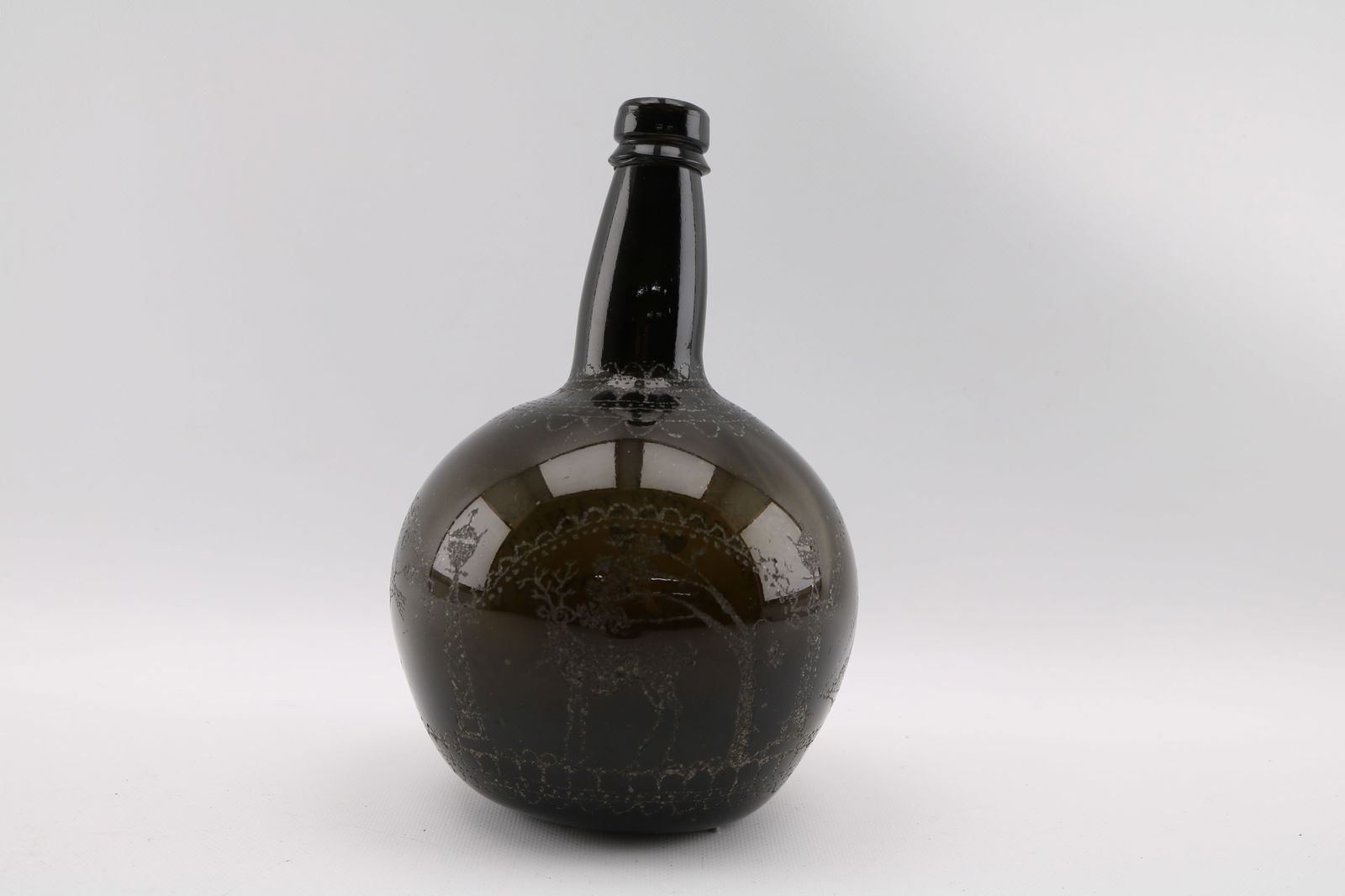 Scottish Stipple Engraved Olive Glass Presentation Wine Bottle dated 1853 (1 of 8)