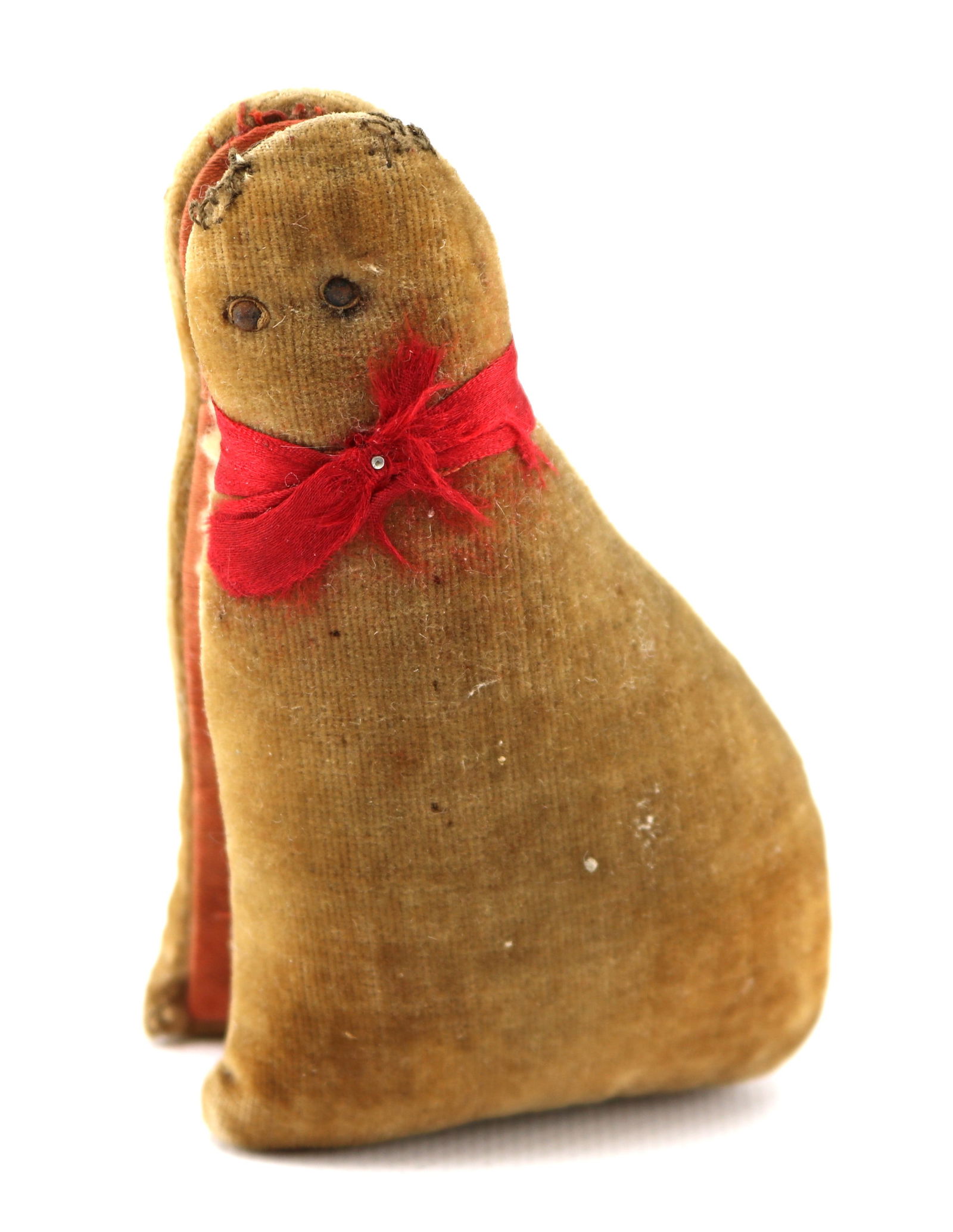 Antique Folk Art Velvet Figural Cat Pincushion and Sewing Kit (1 of 3)