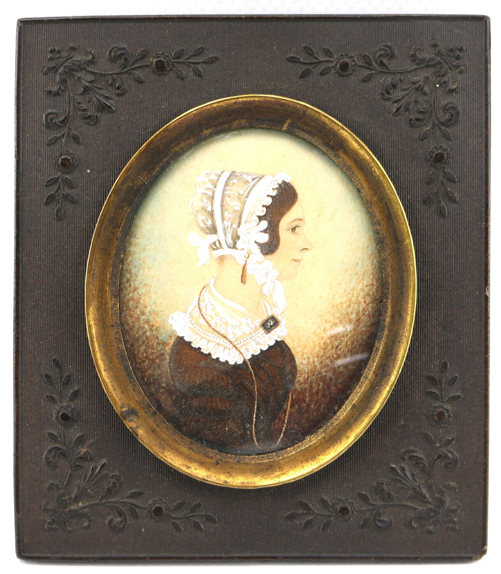 American School Portrait Miniature of a Young Lady Wearing Jewelry (1 of 3)