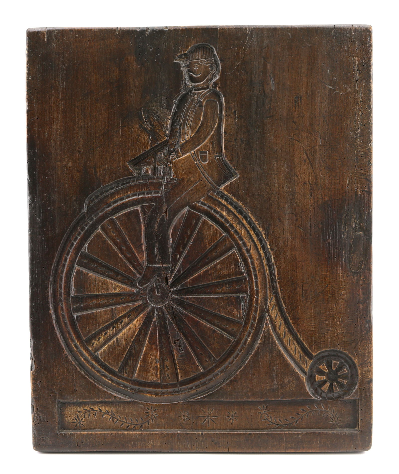 Antique Continental Carved Beech Cake Board with Early High Wheel Bicycle (1 of 5)