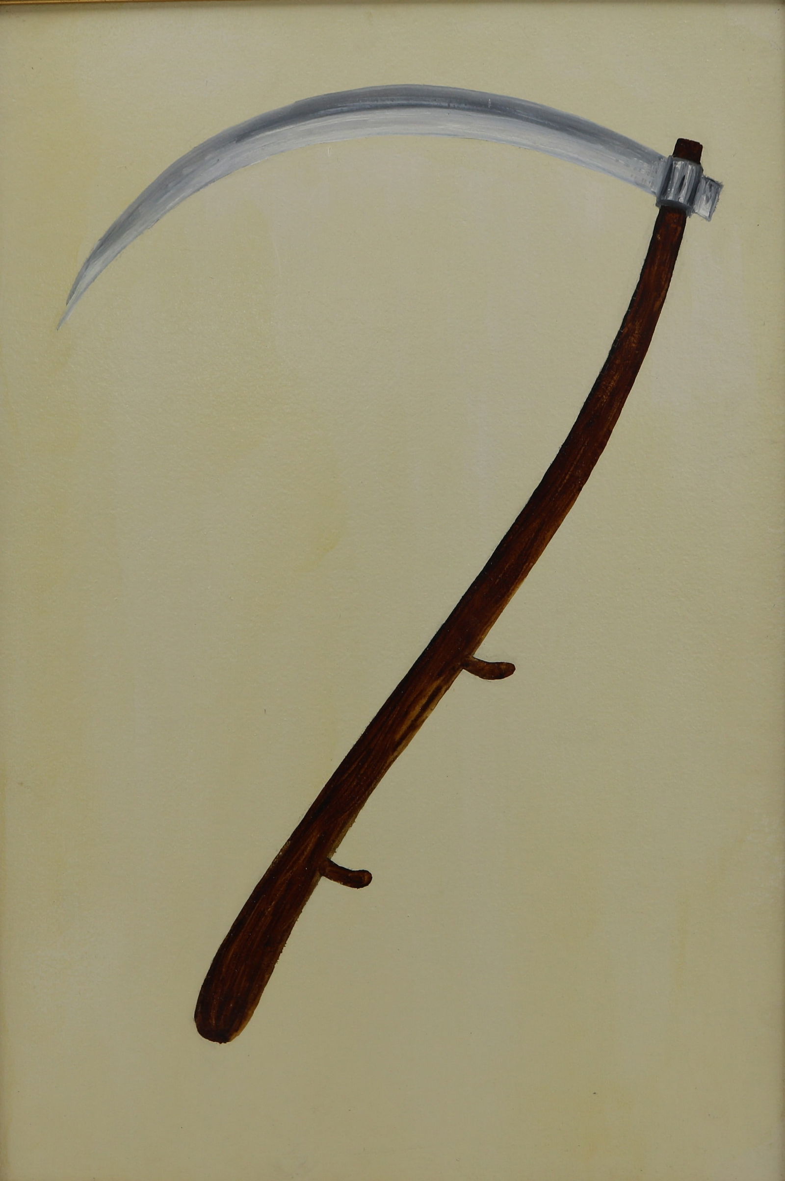 Mont Pleasant NY IOOF Outsider / Folk Art Fraternal Emblem Painting of a Scythe: Overall framed size 17 1/4 inches by 24 1/2 inches. Good condition with very minor wear. Modern frame.