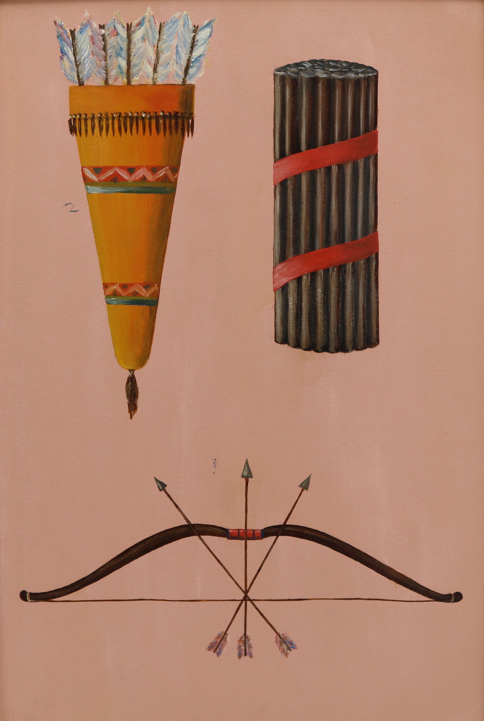 Mont Pleasant NY IOOF Outsider / Folk Art Fraternal Emblem Painting of Bow and Arrows and Quiver (1 of 5)