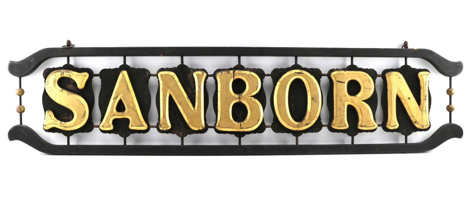 Antique "Sanborn" Trade Sign with Gilt Letters on Black Asphaltum Background (1 of 5)