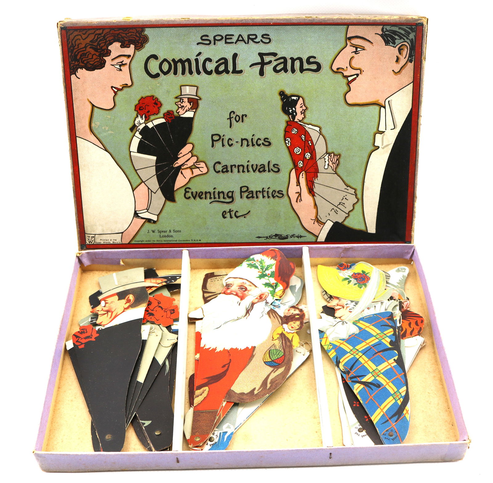 Art Deco J.W. Spear & Sons London Lithograph on Cardboard "Comical Fans" (1 of 6)