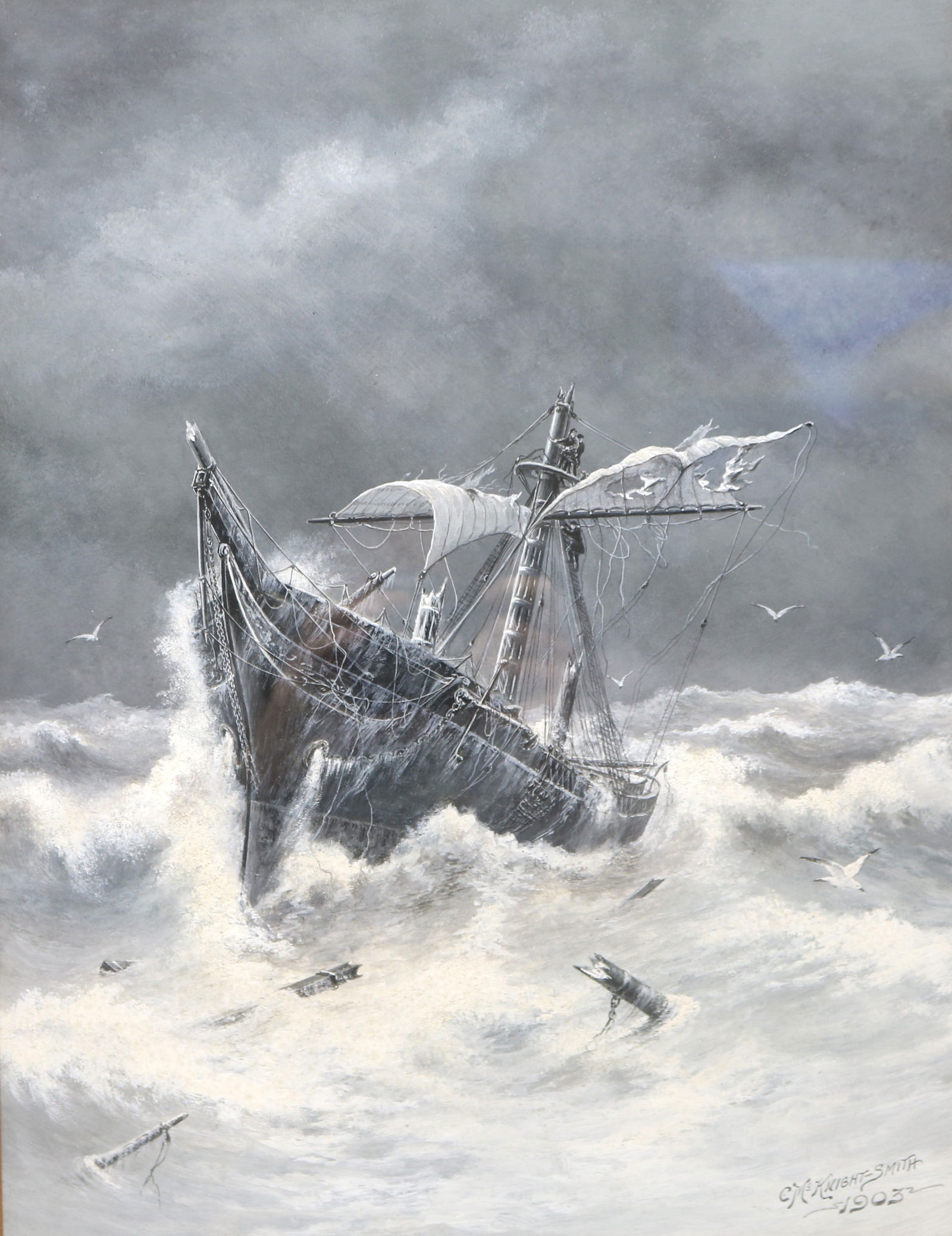 C. McKnight Smith Gouache and Watercolor Illustration Art Painting of Ship (1 of 7)