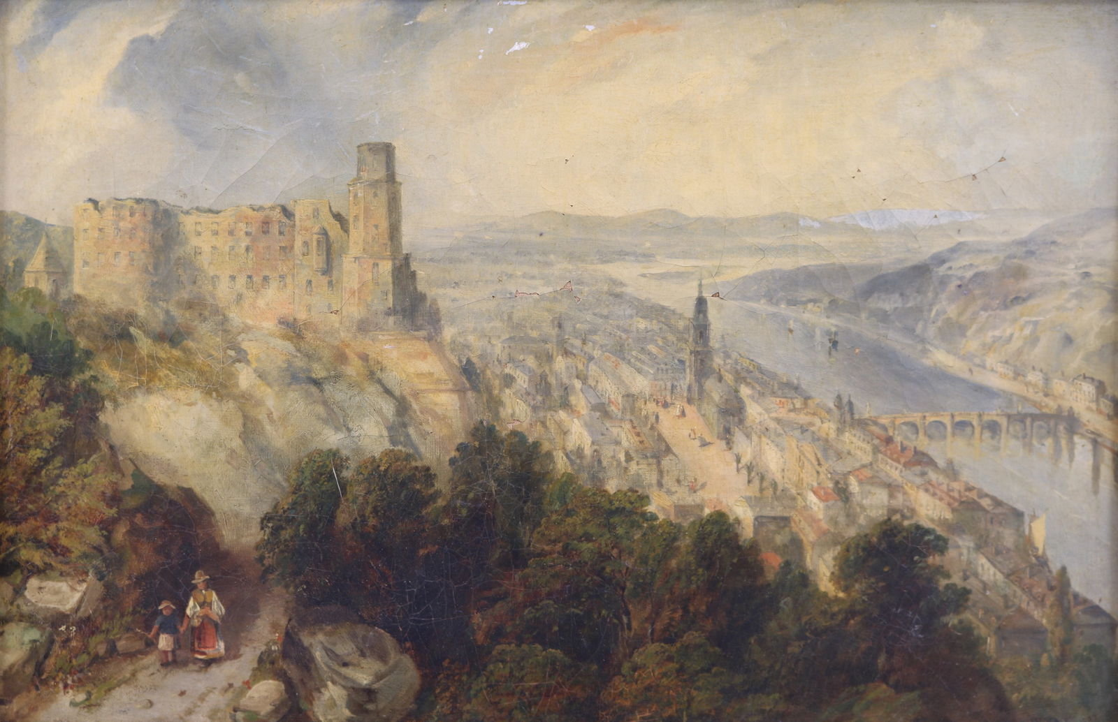 James Baker Pyne (UK 1800-1870) Oil on Canvas Landscape Painting of Heidelberg dated 1837 (1 of 8)