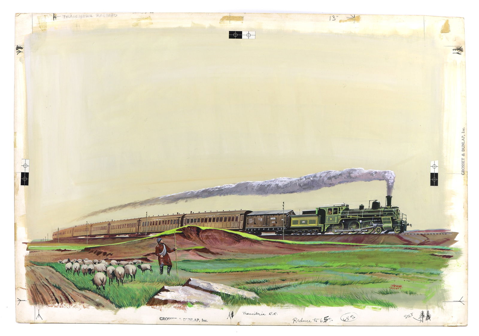Herb Mott (NJ/NM Born 1923) Oil and Gouache on Board Transiberia Railroad Illustration Art Painting (1 of 4)