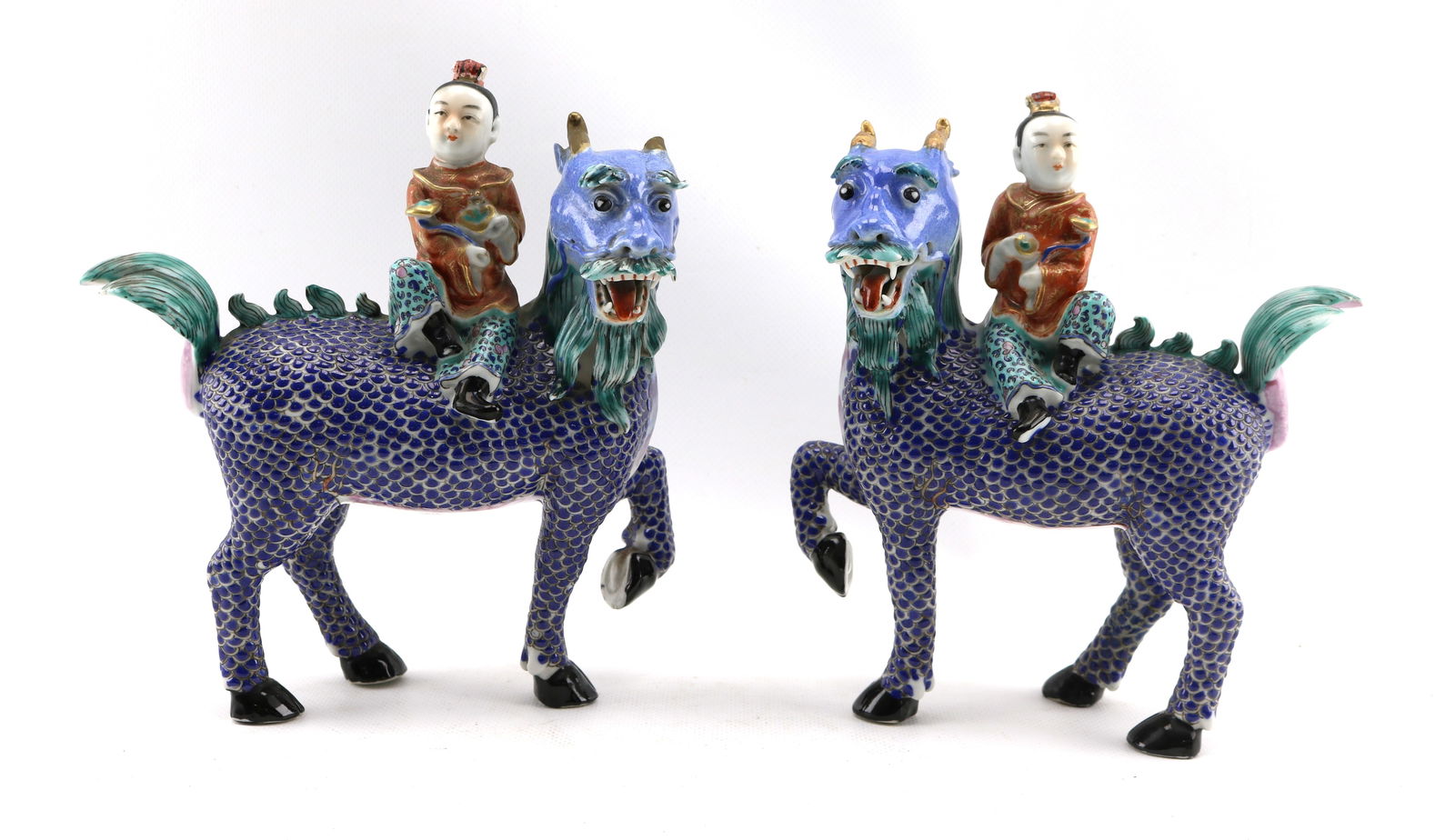 A Pair of Chinese Export Porcelain Figures of Boys Riding Qilin (1 of 11)