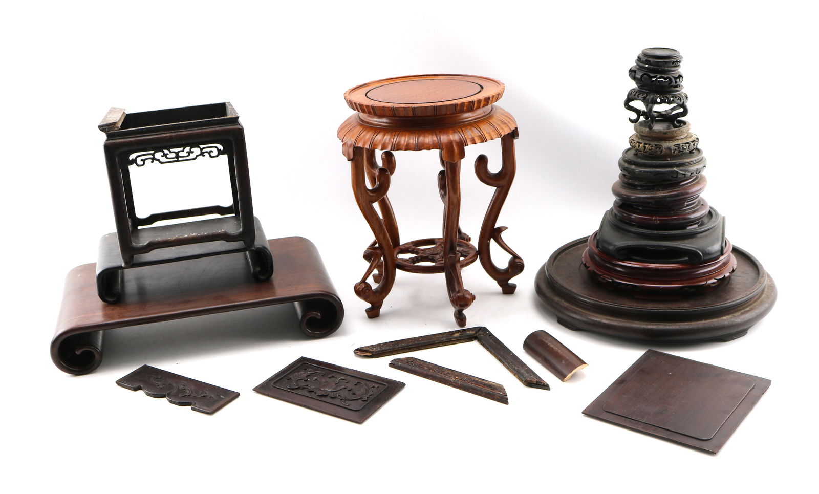 A Large Group of Chinese and Japanese Carved Wood Vase Stands, etc. (1 of 16)