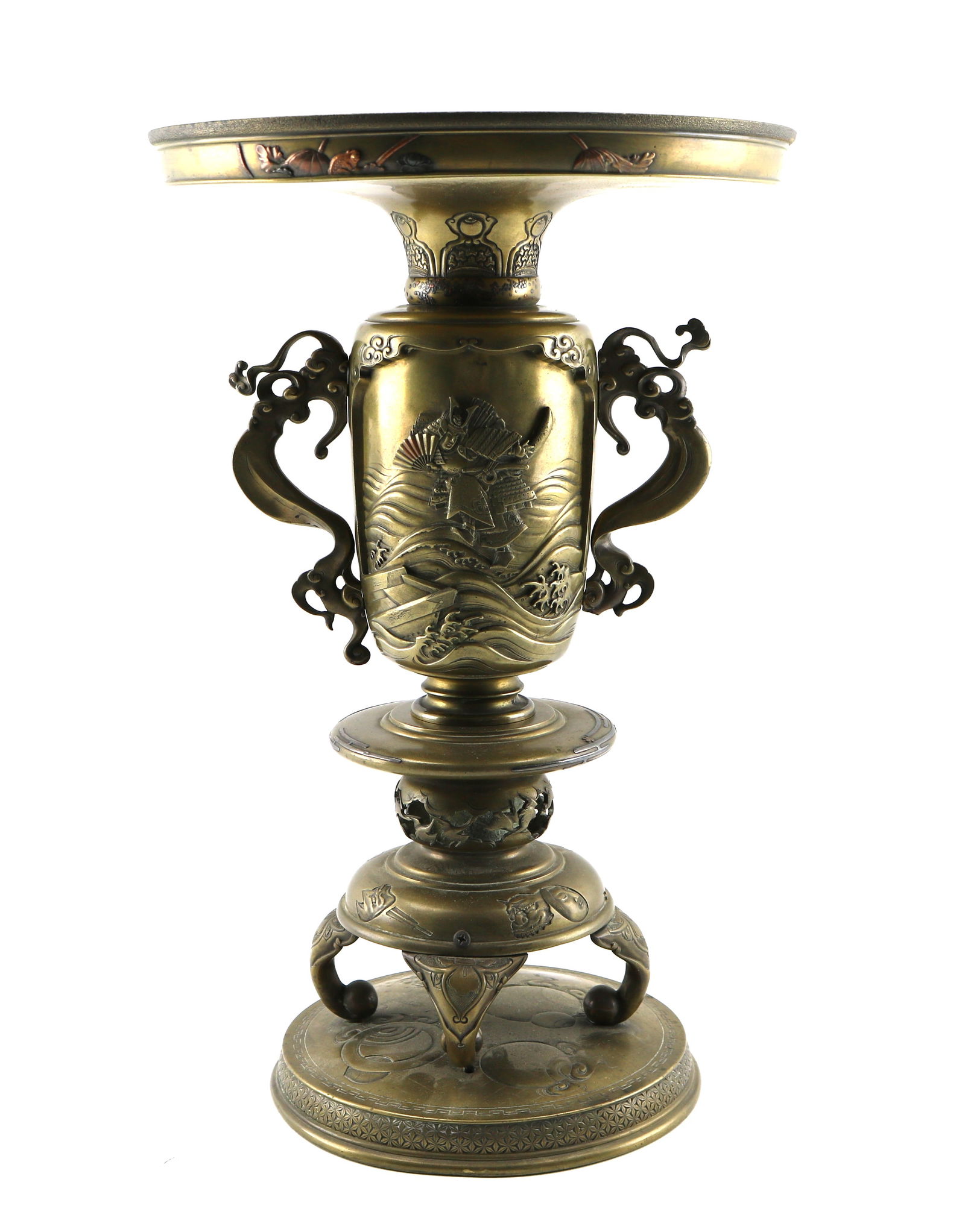 Japanese Meiji Period Bronze and Soft Metal Inlaid Usubata Vase by Tamagawa Mitsukiyo (1 of 17)