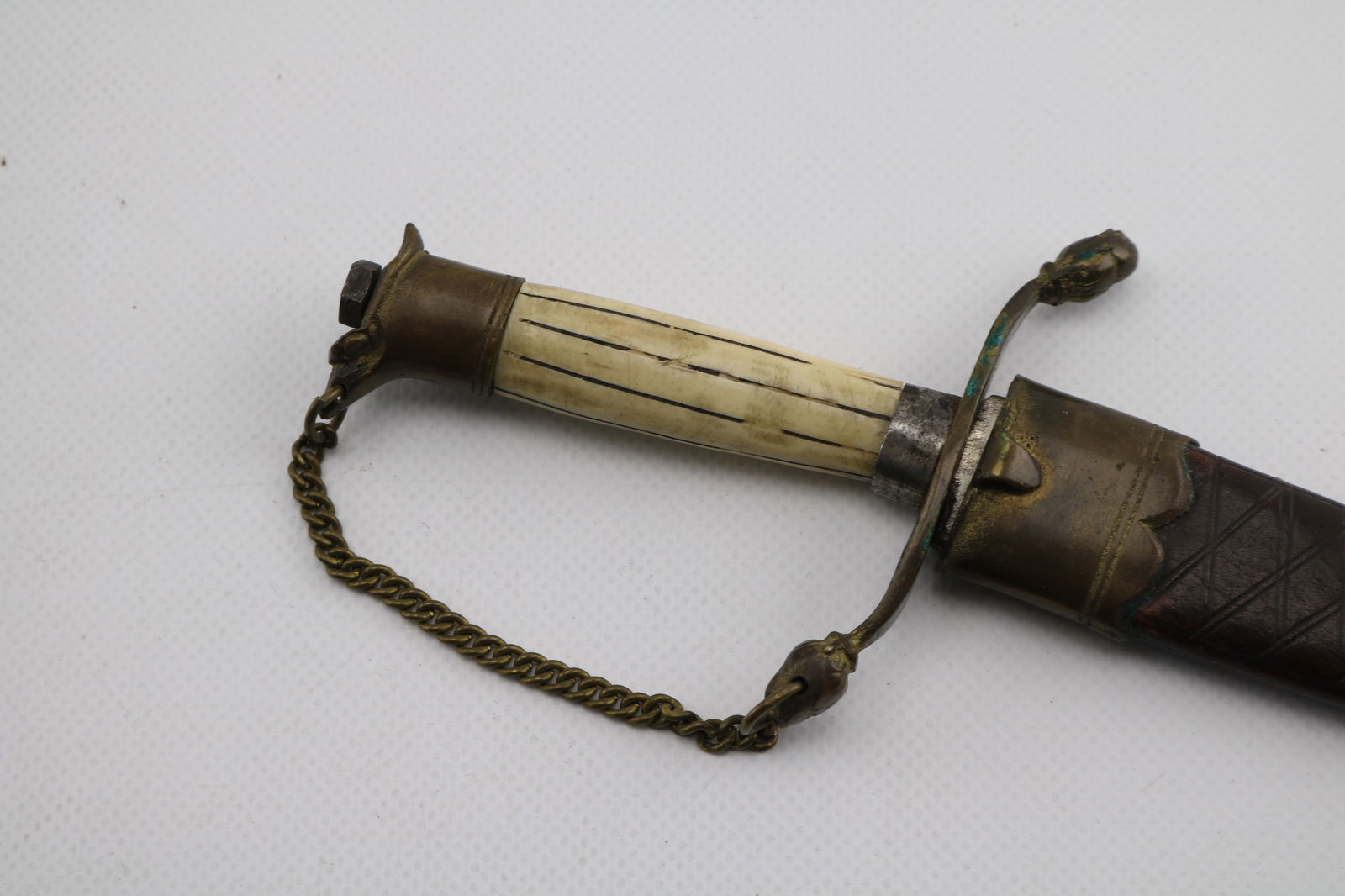 Antique Middle Eastern Bone Handled Dagger with Tooled Leather Sheath - 2