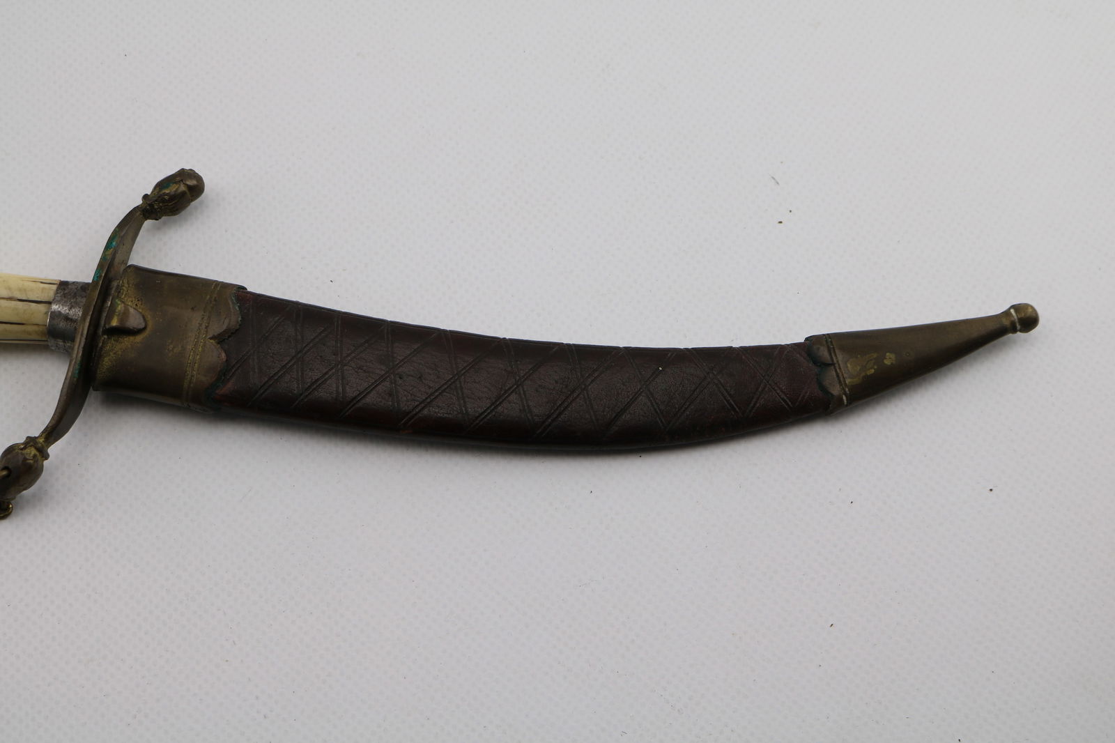 Antique Middle Eastern Bone Handled Dagger with Tooled Leather Sheath - 3