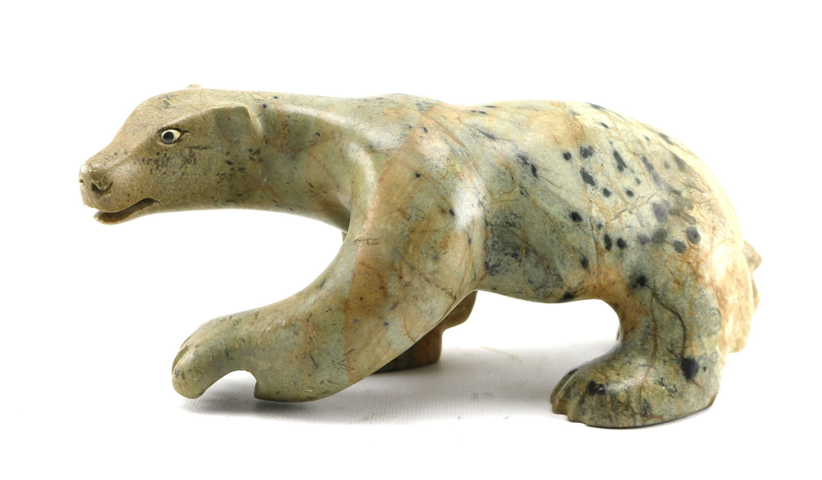 Jonasie Faber Polar Bear Inuit Art Carved Stone Sculpture: Length appx. 10 inches, weight appx. 6 pounds.