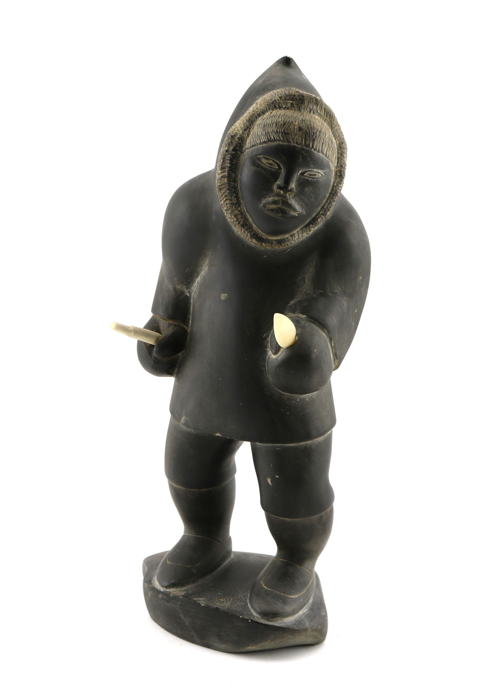 Meekeeseetee Saila Standing Hunter Inuit Art Soapstone and Antler Sculpture (1 of 6)