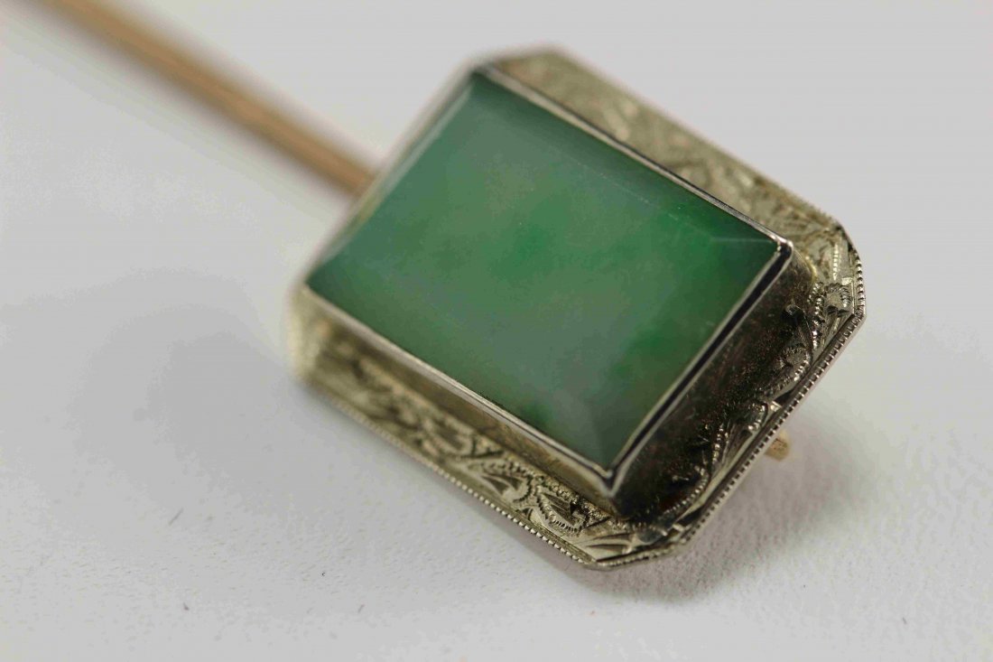 Platinum, 10k Gold Jade Stick Pin (1 of 2)