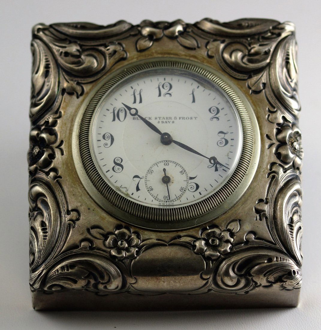 Black Starr & Frost Sterling Cased Travel Clock (1 of 2)