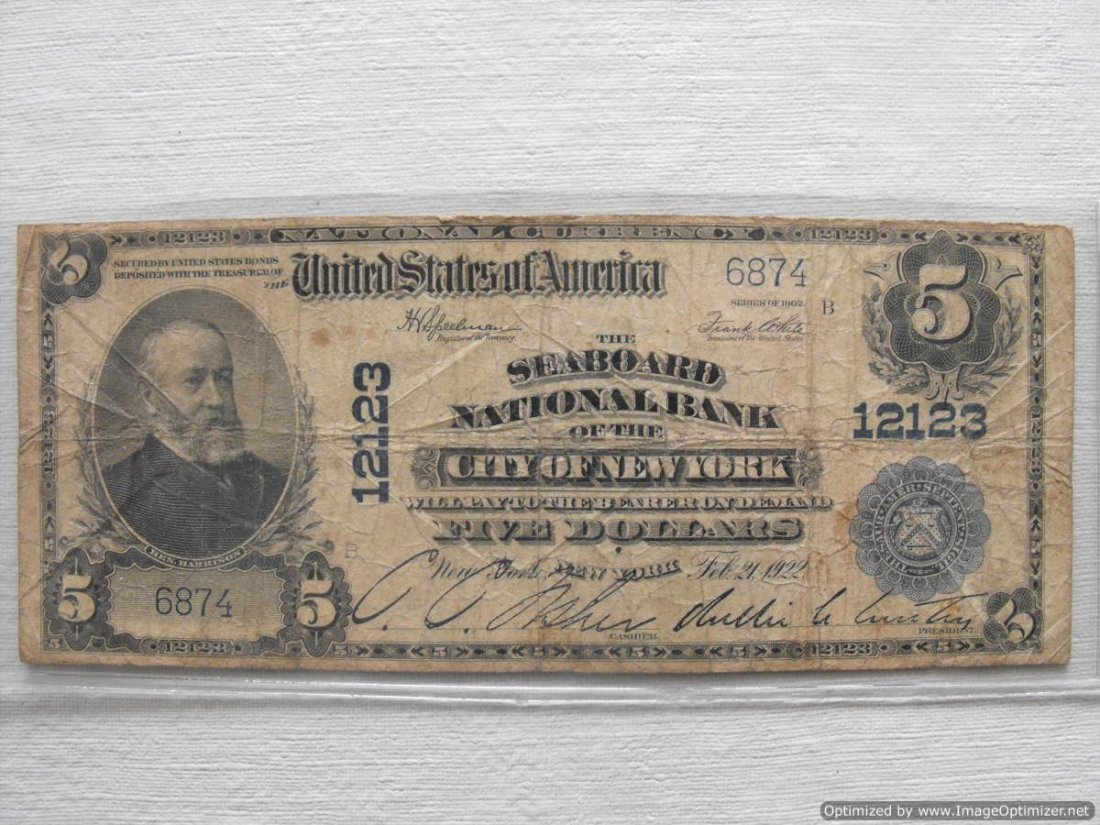 $5.00 Seaboard National Bank Note Very Good: $5.00 Seaboard National Bank Note Very Good Condition Nice Looking Note