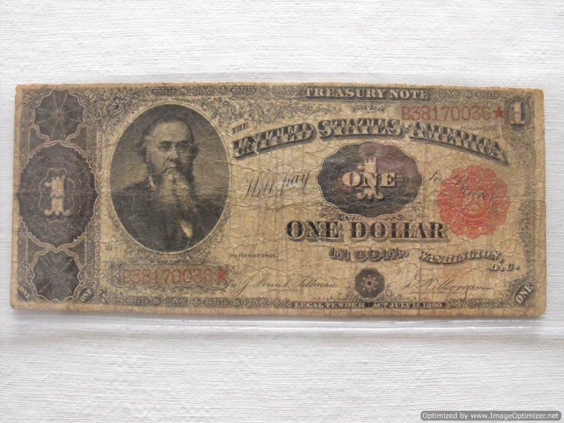 1891 $1.00 Treasury Note Very Good: 1891 $1.00 Treasury Note Very Good