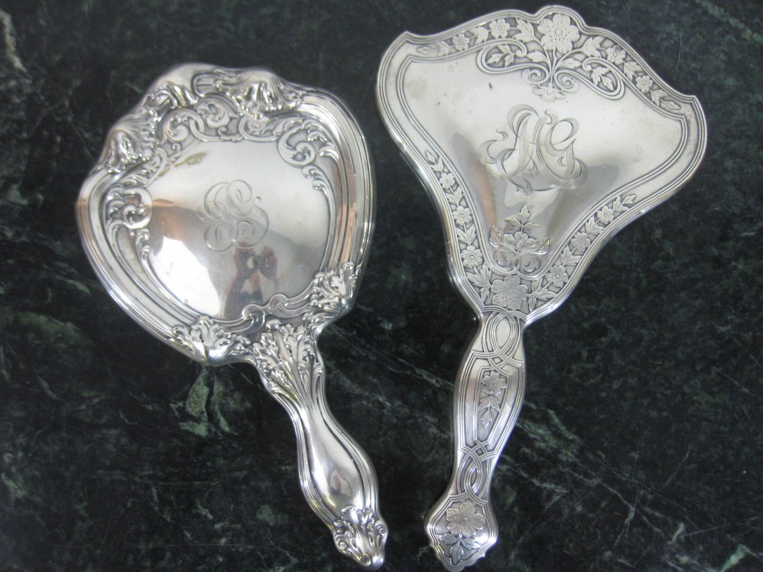 2 Antique sterling mirrors: CA 1900
