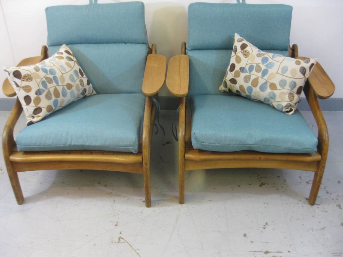 Adrian Pearsall Mid Century Modern Walnut Chairs: A pair of Adrian Pearsall Mid Century Modern Walnut Chairs Model 1209C. The chairs are in good condition, however, needs some restoration to make them original. They measure 27" tall and are 33" from 