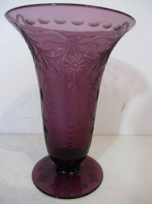 Pairpoint Celerly Vase: Amethyst Pairpoint vase in the "Waterford" Pattern measures 6" high