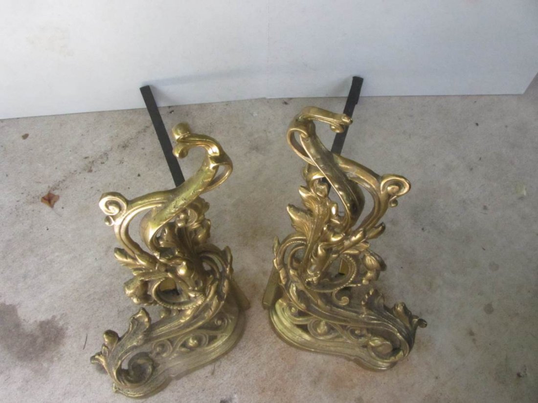 Pair of French Fireplace Chenet: Pair of French Chenet. They measure 17" tall and 18" deep.
