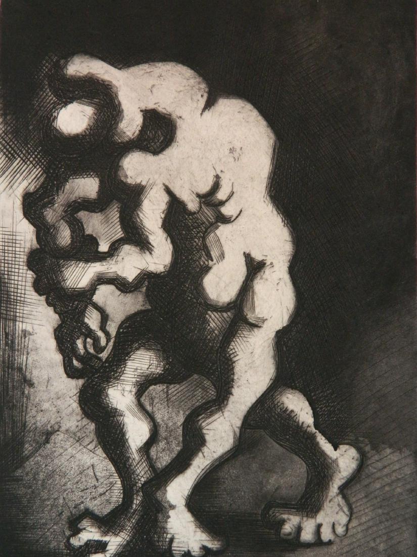 Jacques Lipchitz etching / engraving / aquqtint: Jacques Lipchitz (Russian/American 1891-1973)- ''Le Chemin de L'Exile''- etching / engraving / aquqtint, 1945, signed and ed. 9/33 in pencil, faint window from mat. 13 7/8 x 10''