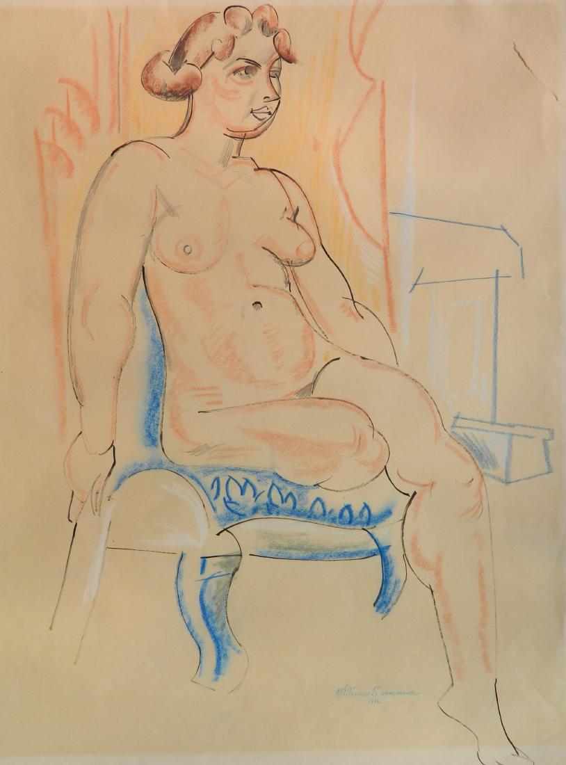 William Sommer chalk, and pen & ink: William Sommer (American 1867-1949)- Seated Nude- chalk, and pen and ink on paper, 1916, signed William sommer / 1916 lower right, very good condition. 22 x 16 1/2''