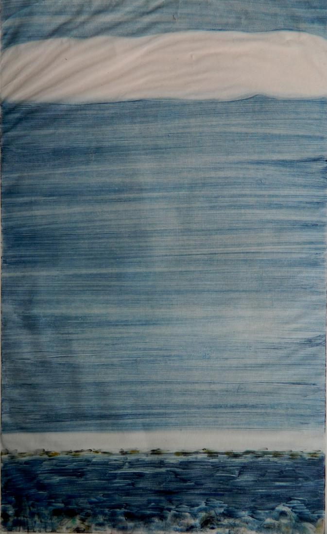 Matt Phillips monotype: Matt Phillips (American 1927- )- ''Blue Shore''- monotype, 1971, signed and dated in pencil. 32 7/8 x 26''