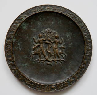 Fritz Nuss bronze plate: Fritz Nuss- Adam and Eve- bronze plate. 8 3/8'' dia.