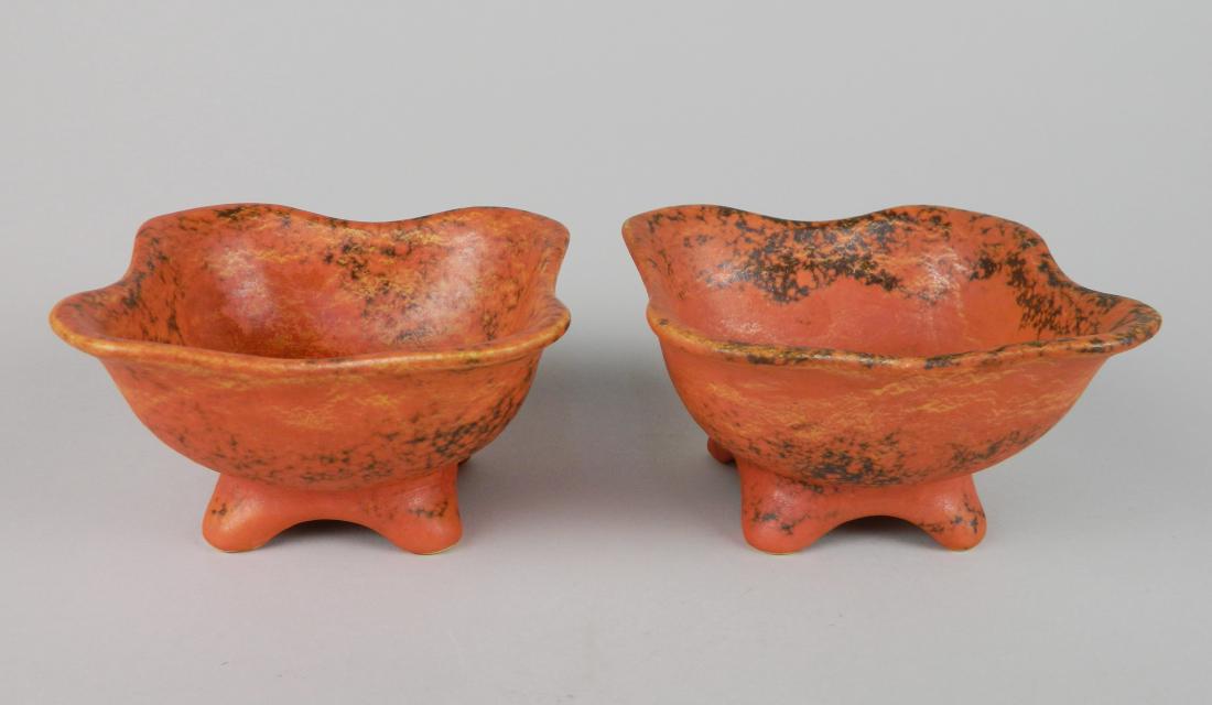 Cowan Pottery pair of Oriental red compote dishes (1 of 2)