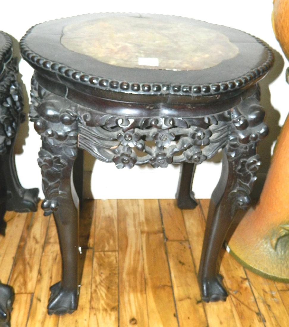 Chinese teakwood stand: Chinese teakwood stand with in-set marble top. 19''h