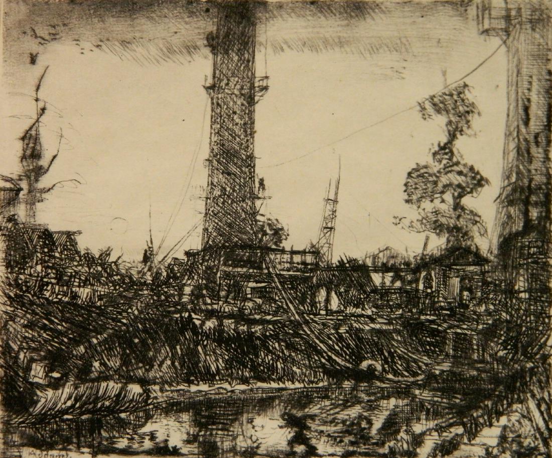 Clifford I Addams etching and drypoint: Clifford I Addams (American 1876-1942)- ''Construction - Nelson's Column'' (Hauberg 786)- etching and drypoint, ca. 1906. 3 3/16 x 3 3/16''