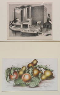 Albert Heckman 2 lithographs: Albert Heckman (American 1893-1971)- ''Loading Lumber''- lithograph, 1933, signed and dated in pencil, handling creaes; and ''Fruit Forms''- lithograph in colors, c. 1935, signed and titled in pencil,