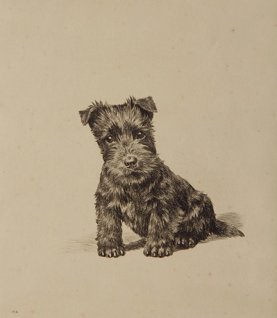 Marguerite Kirmse etching: Marguerite Kirmse (American 1885-1954)- ''Watch Me Grow''- etching, signed and titled in pencil, slightly light struck, glued down to board, various spots of foxing within image. 11 3/8 x 9 3/4''