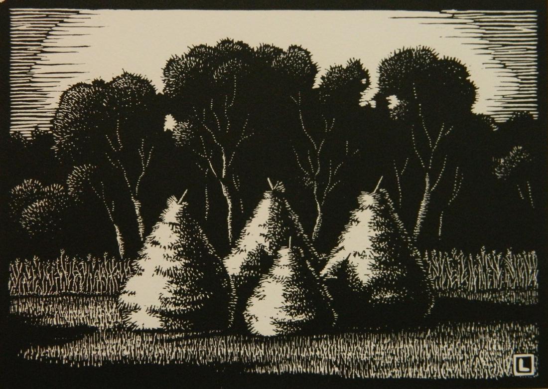 Herschel C. Logan block print: Herschel C. Logan (American 1901-1987)- ''Afterglow''- block print, signed and titled in pencil, very good condition. 5 x 7''