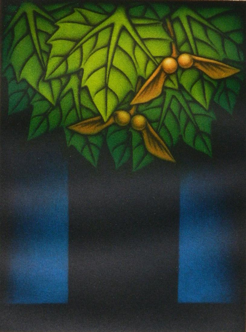 Kazuhisa Honda mezzotint: Kazuhisa Honda (Japanese 1948- )- ''Maple Tree''- mezzotint in colors, 1985, signed and numbered in pencil, edition of 250 plus 10, The Print Club of Cleveland publication no. 65 for 1987. 8 x 5 15/16