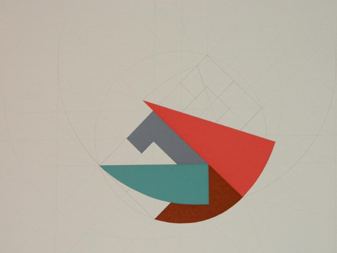 John Pearson screenprint and pencil: John Pearson (American 1940- )- ''Circle-Section Series/Invert PC''- screenprint in colors and hand-drawn with pencil, 1984, signed, dated and titled in pencil, edition of 260, The Print Club of Cleve