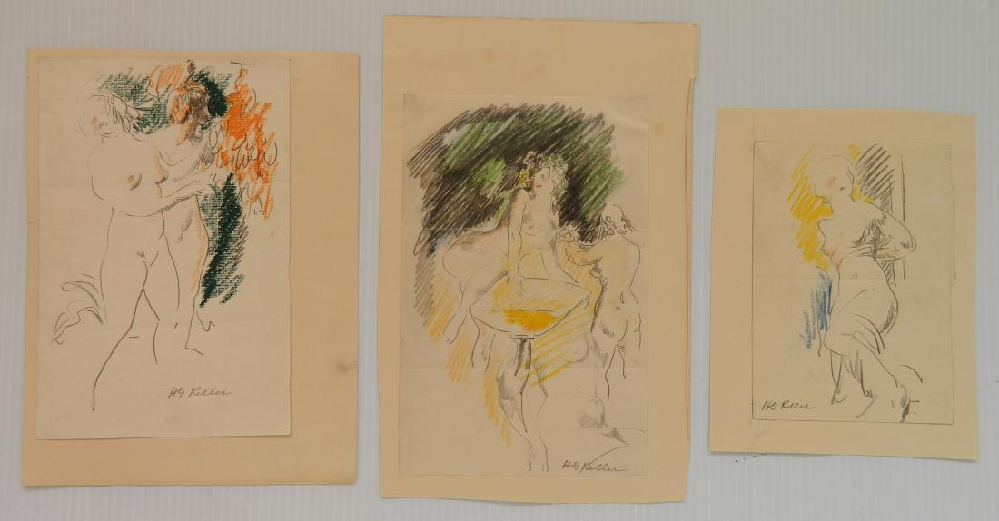Henry G. Keller graphite and colored pencil: Henry G. Keller- Nude Studies- graphite and colored pencil on paper. 8 x 5 1/2''