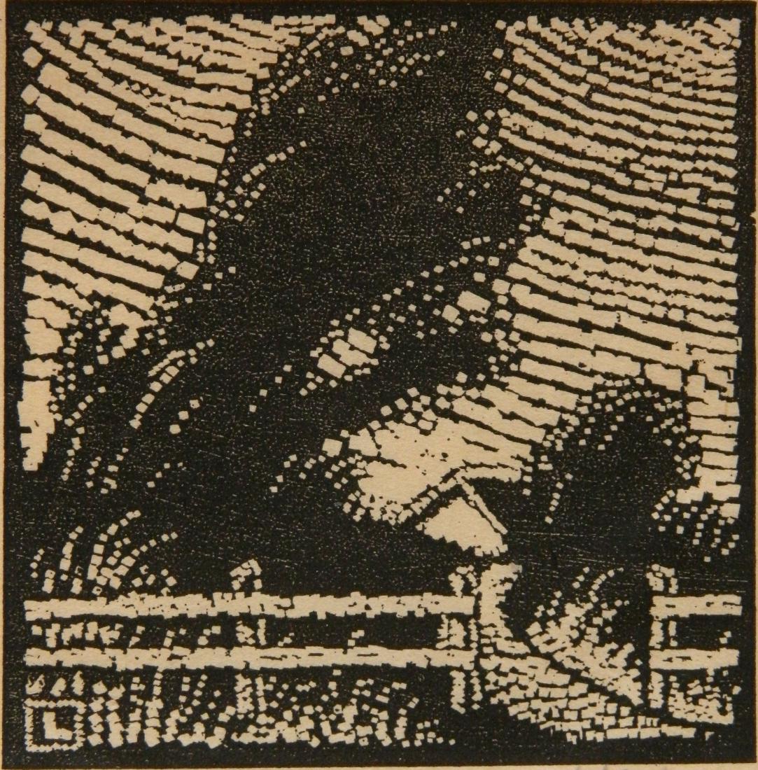 Herschel Logan woodcut: Herschel Logan- ''The Wind''- woodcut, signed and titled in pencil, glue stains in margins. 3 5/8 x 3 1/2''