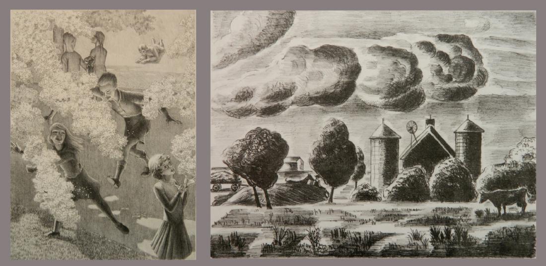 Kyra Markham lithograph: Kyra Markham (American 1891-1967)- ''Cherry Blossom in Brooklyn''- lithograph, 1939, signed, titled and dated in pencil, slightly light struck, otherwise good condition. 13 3/8 x 9 7/8'' together with