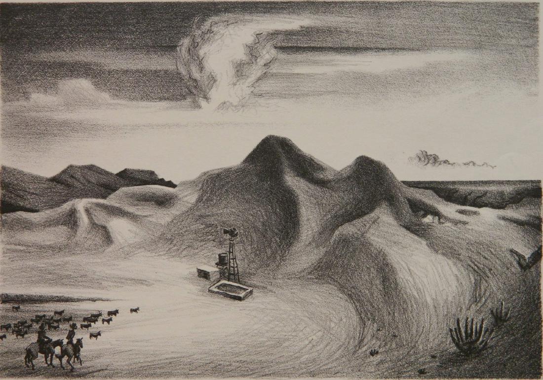 Charles Pollock lithograph: Charles Pollock- ''Oil Well''- lithograph, signed and titled in pencil, soft creases in margins. 6 5/8 x 9 1/2''